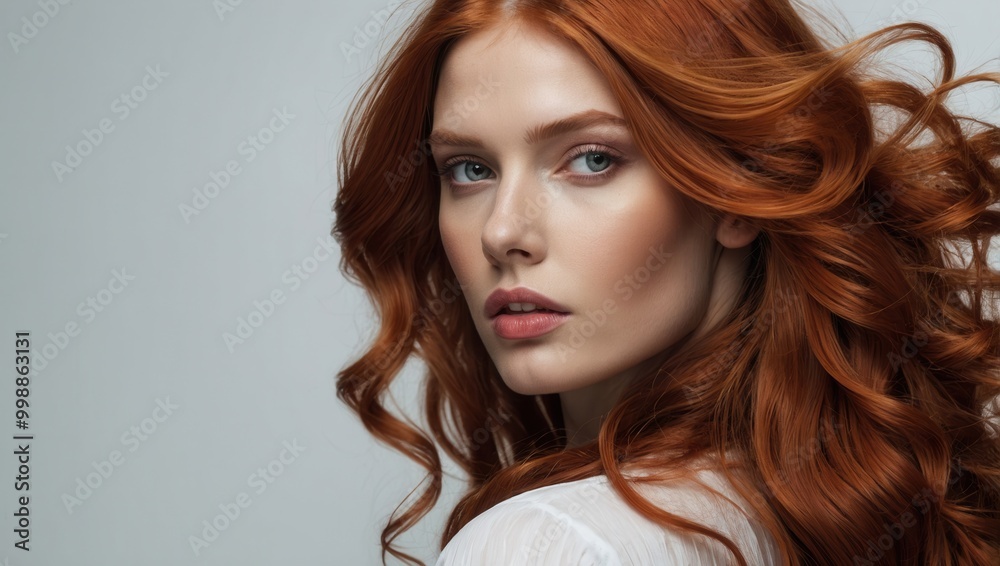Woman with Long Curly Red Hair Portrait Woman with Long Curly Red Hair Portrait