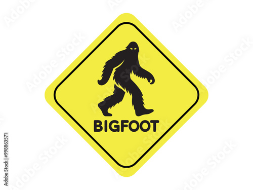 Sasquatch, Yetty, bigfoot crossing sign. Yellow and black vector simple illustration, sign, sticker, print