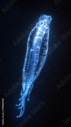 Glowing Giant Siphonophore Drifting Through Darkness photo