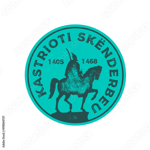 Kastrioti Skenderbeu textured vintage vector logo. Vintage print for sticker. Trendy Hipster design. Vector illustration