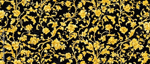 Elegant floral pattern with gold accents on black background