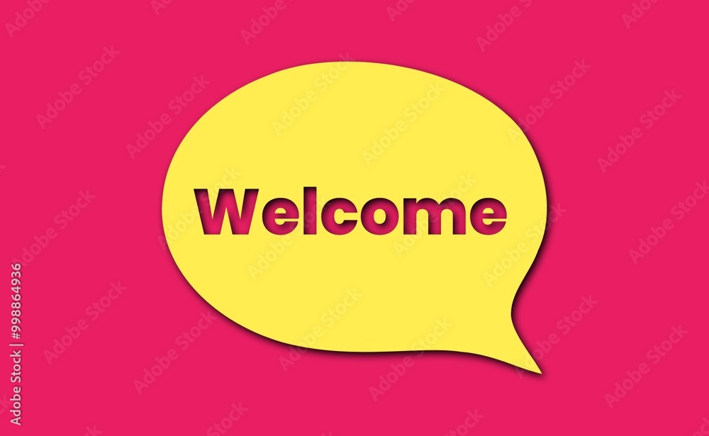 Welcome text background. Greeting card with paper speech bubble. Hospitality, acceptance sign. Welcome text background. Greeting card with paper speech bubble. Hospitality, acceptance sign.