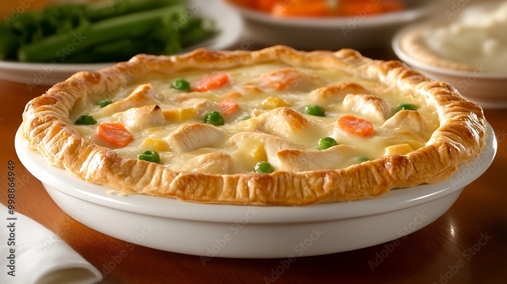 A classic chicken pot pie with a golden, flaky crust A classic chicken pot pie with a golden, flaky crust