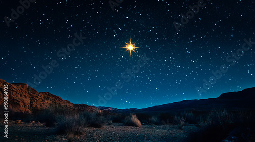 Cristmas star in the night sky in the desert