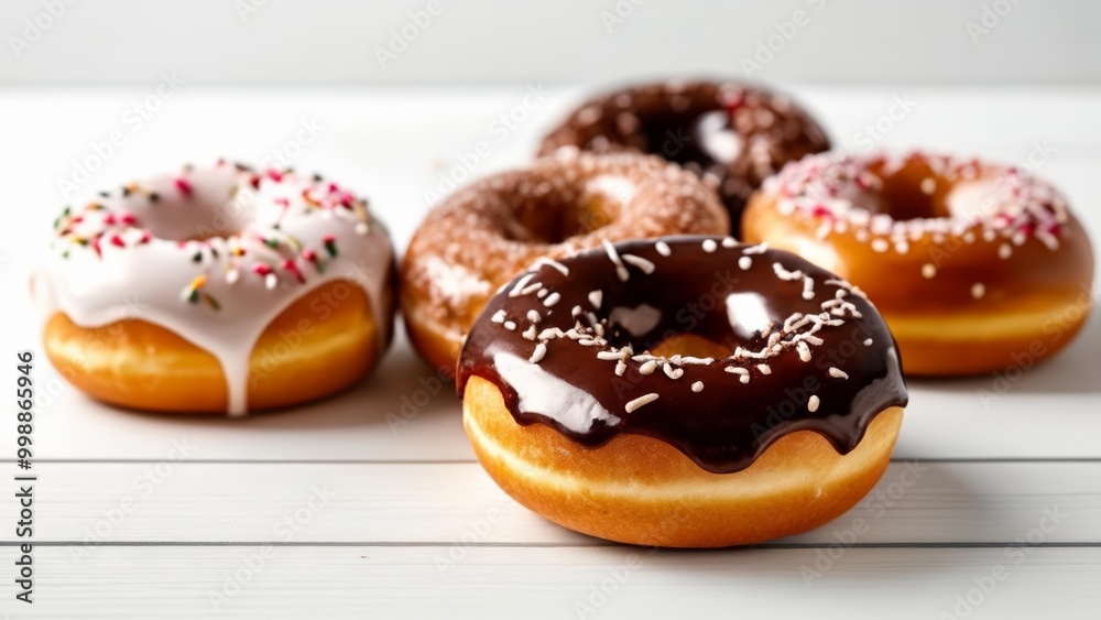 Delicious assortment of glazed and sprinkled donuts Delicious assortment of glazed and sprinkled donuts