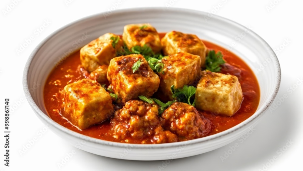 Delicious vegan meatballs in a rich tomato sauce ready to be savored Delicious vegan meatballs in a rich tomato sauce ready to be savored