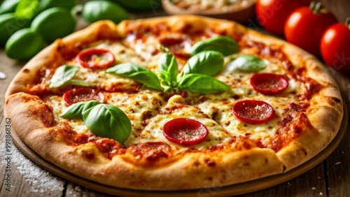  Deliciously fresh pizza with basil and tomatoes