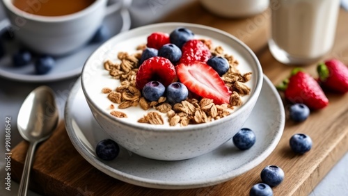  Deliciously healthy breakfast bowl with granola berries and yogurt