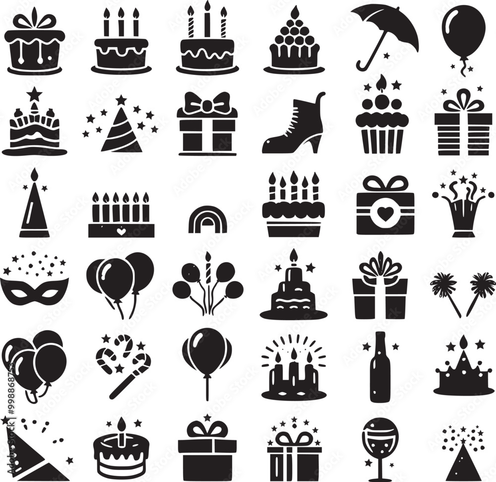 birthday party icons set birthday party icons set