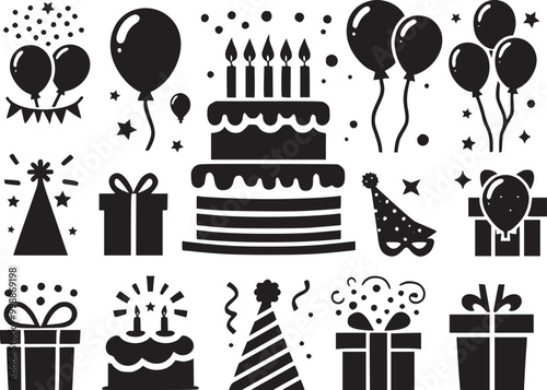 set of birthday party icons