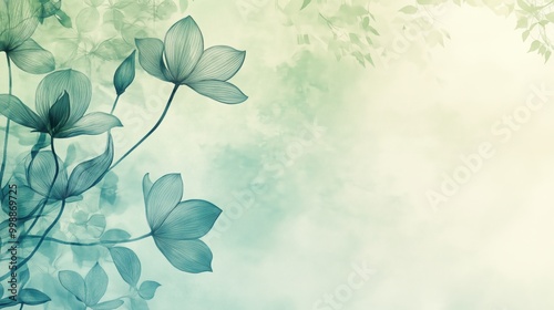 Blue and green background with a flowery design. The flowers are very detailed and look like they are made of lace