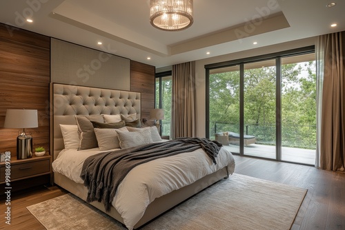 minimalist luxury retreat, create a minimalist bedroom infused with luxury, harmonizing modern styles with sophisticated accents for a chic and peaceful sanctuary photo