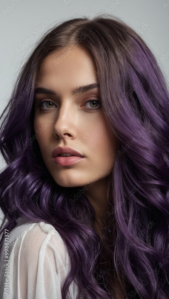 Portrait of Woman with Curly Purple Hair Portrait of Woman with Curly Purple Hair
