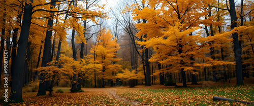 Golden Autumn Forest Path.