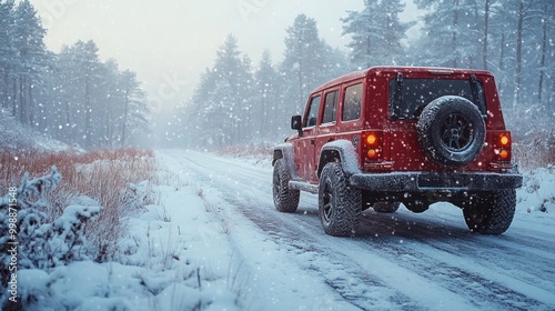 Car tires on winter road, Winter tire with detail of car tires in winter snowy season on the road covered.