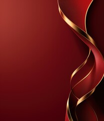 Red ribbon with gold trim is shown on a red background. The ribbon is long and curvy, giving the impression of movement and elegance. The gold trim adds a touch of luxury