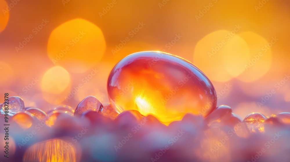 Fototapeta premium A translucent jellybean, glowing under a soft light, its colors illuminated