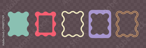 Scallop rectangle frames for text and image. Empty box border. Edge colored forms