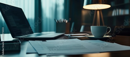 Laptop, Coffee, and Papers on a Desk