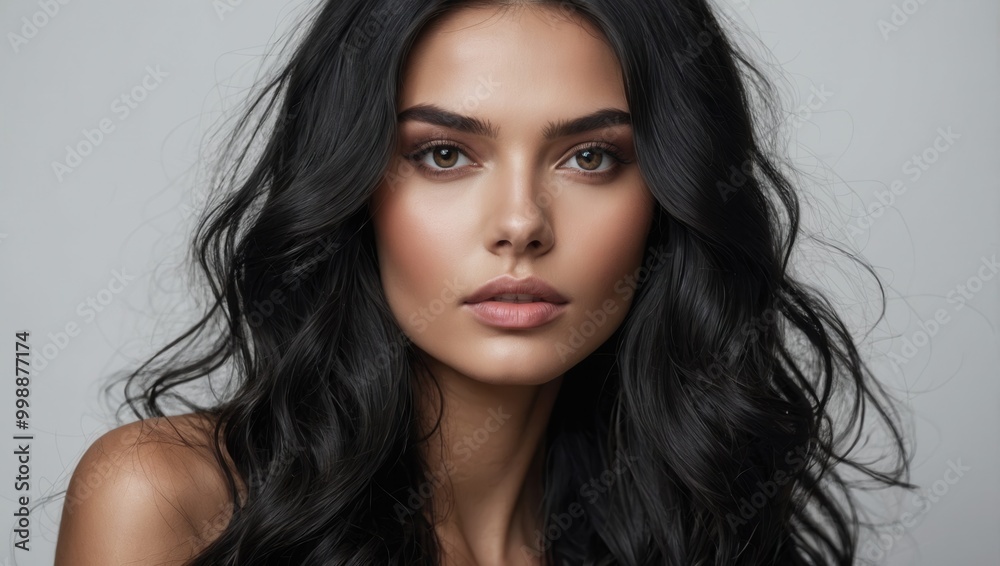 Fototapeta premium Woman with Dark Hair and Natural Makeup