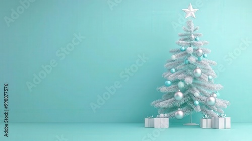 Wallpaper Mural White Christmas tree with ornaments and gifts Torontodigital.ca