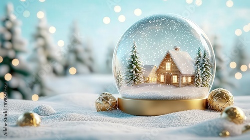 Snowy cabin in a snow globe