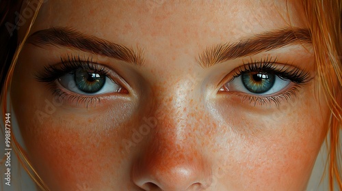 Close-up Portrait of a Woman with Green Eyes and Freckles