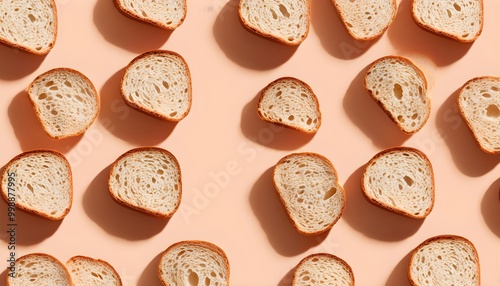 Elegant bread rolls artfully arranged on a soft pastel peach backdrop, casting gentle shadows photo