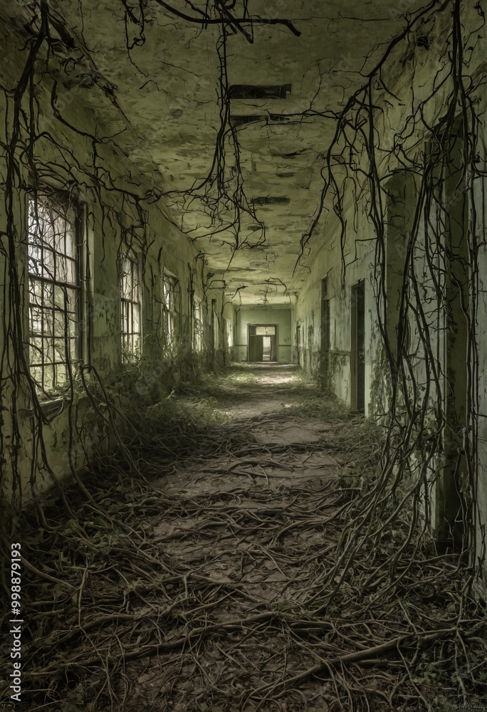 Obraz premium Abandoned Greenhouse Corridor