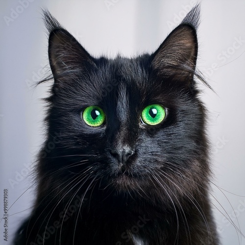 Adorable black cat with vivid green eyes