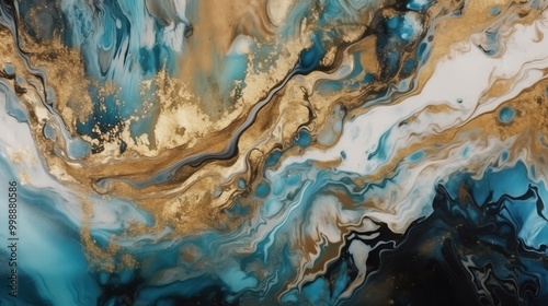 Discover the beauty of Abstract Fluid Art with stunning Turquoise and luxurious Gold Swirls