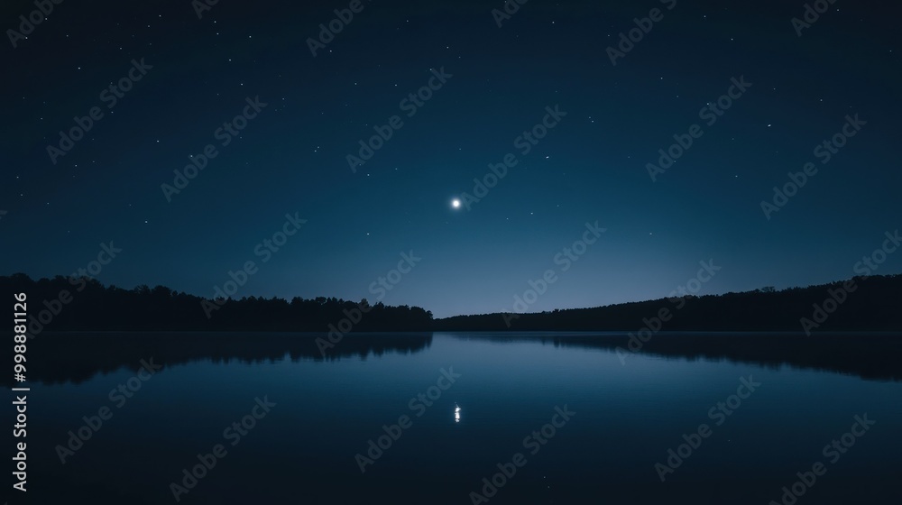 Tranquil Nighttime Reflection of a Starry Sky Over a Still Lake Tranquil Nighttime Reflection of a Starry Sky Over a Still Lake