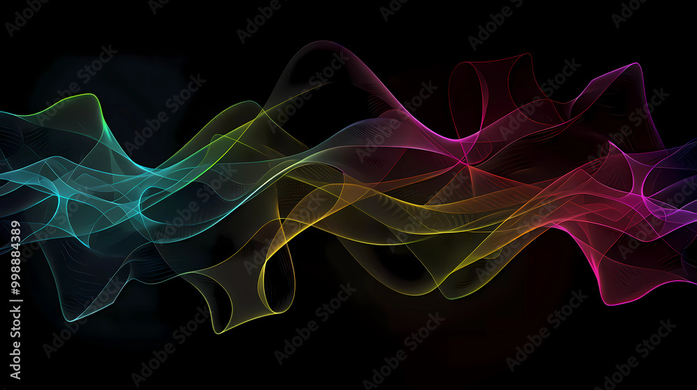 wave pattern made up of fine, colorful lines against a black background wave pattern made up of fine, colorful lines against a black background