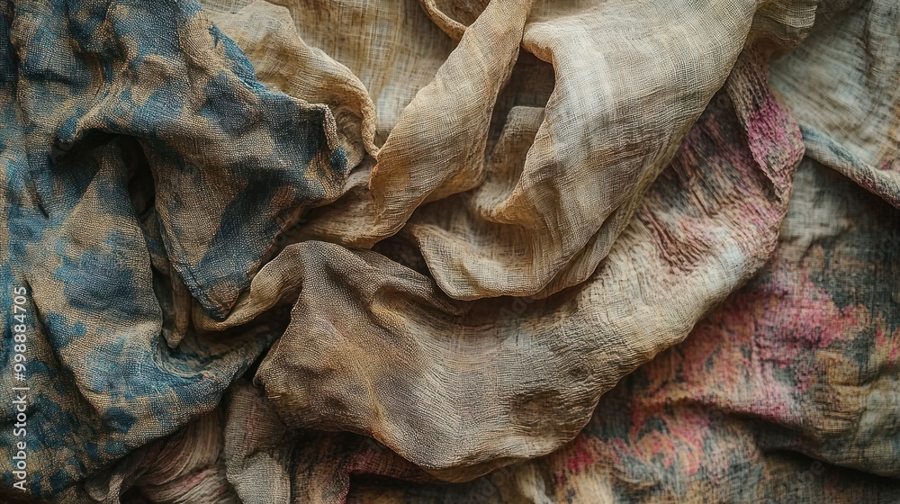 Abstract Closeup of Textured Fabric in Hues of Brown, Blue, and Pink