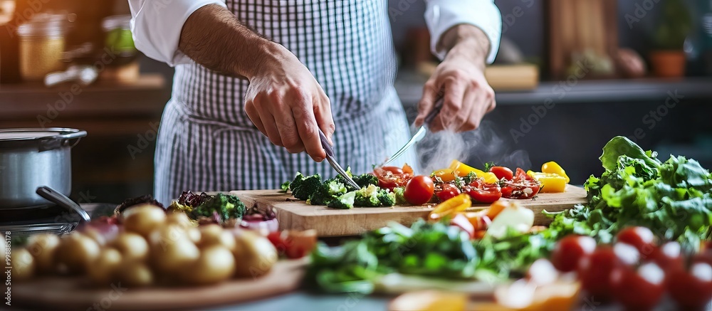 Chef preparing healthy meal in kitchen Chef preparing healthy meal in kitchen