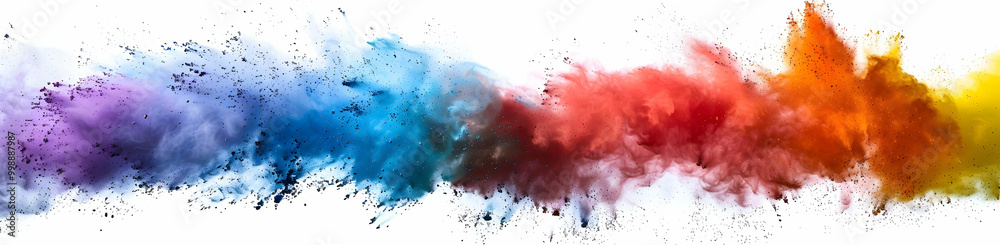 Vibrant, rainbow-colored powder explosion on a white background. Colorful paint dust splash, with a rainbow of colors, isolated on a white background Vibrant, rainbow-colored powder explosion on a white background. Colorful paint dust splash, with a rainbow of colors, isolated on a white background