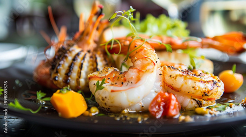 Indulge in a luxurious seafood main course with ocean-inspired flavors.