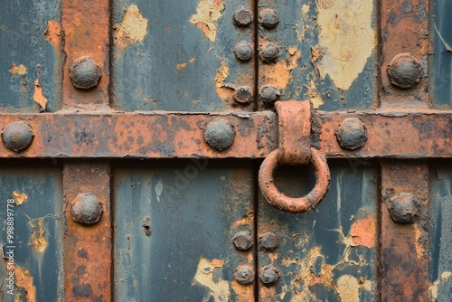 Rusted metal gate texture, with layers of corrosion and peeling paint