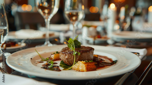 Indulge in a sophisticated main course meal at an upscale restaurant.