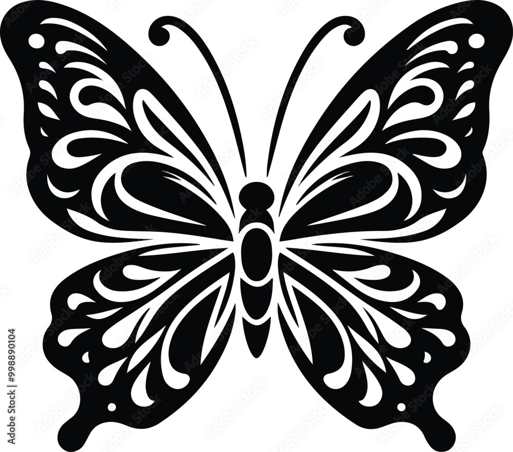 Butterflies silhouette black background on white Background Butterflies silhouette black background on white Background