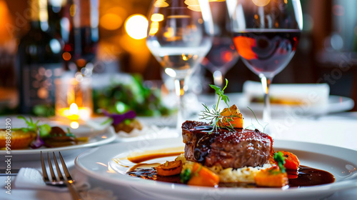 Indulge in a sophisticated main course meal at an upscale restaurant.