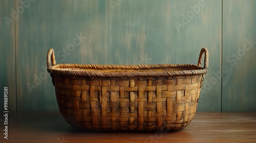 Rustic Wicker Basket on Wooden Table