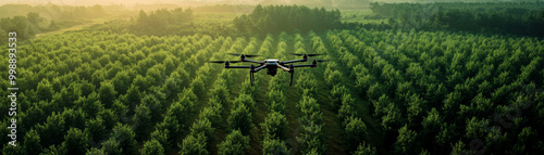 Wallpaper Mural A corporate drone is flying over vast reforested area, surrounded by lush green trees. This innovative technology plays crucial role in environmental conservation and sustainable forestry practices Torontodigital.ca