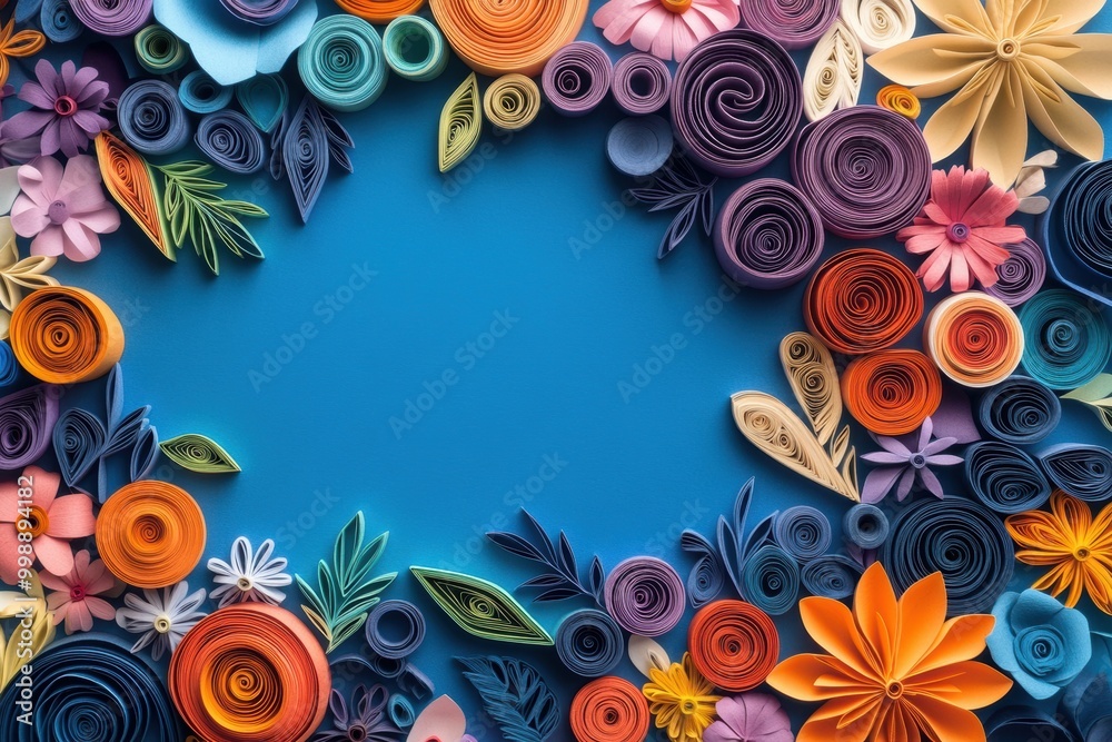 colorful paper strips rolled into various designs showcase paper quilling art technique in a creative project