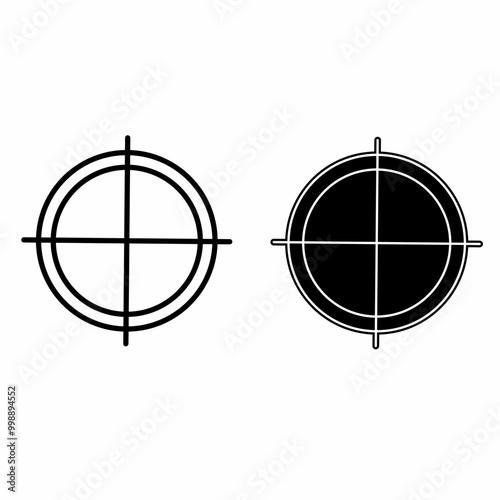 two adjacent circle symbols with crosshairs. The left circle is unfilled, and the right circle is filled in black with a border, all on a black background