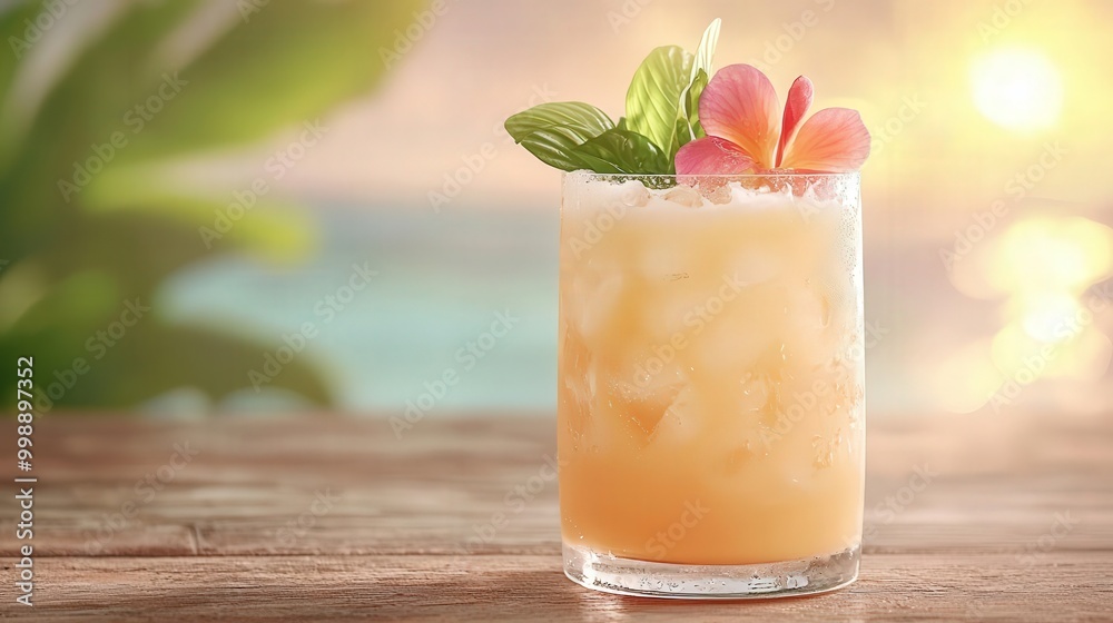 Pineapple smoothie on tropical beach