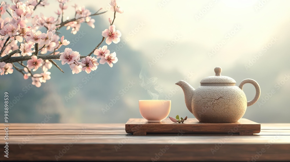 Japanese tea ceremony with blooming flowers Japanese tea ceremony with blooming flowers