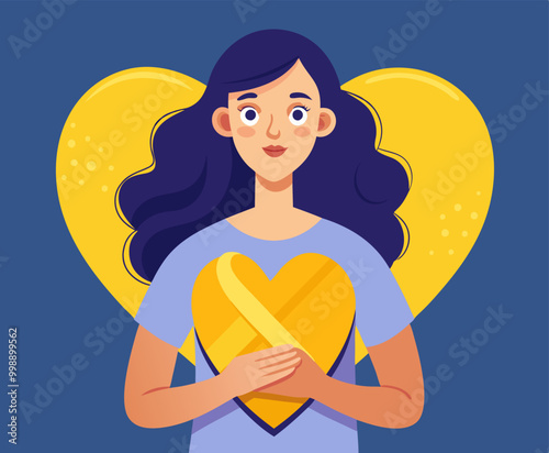Endometriosis awareness concept with woman holding yellow heart