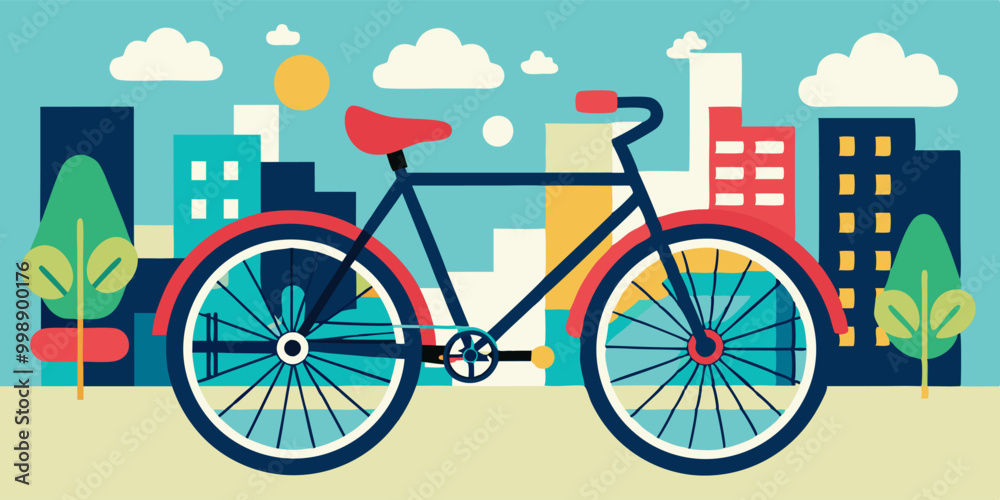 Fototapeta premium Bicycle in vibrant cityscape celebrating world car free day