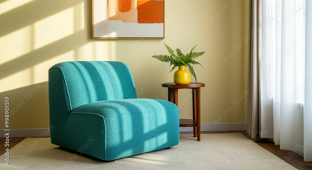 Armchair in modern interior with natural light and decor elements Armchair in modern interior with natural light and decor elements
